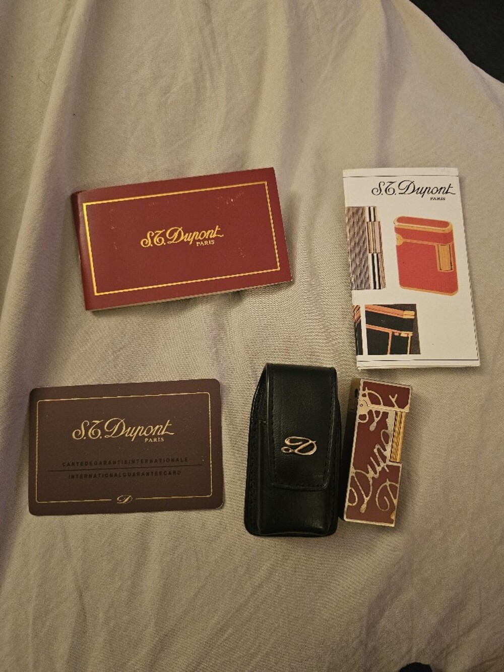 S.T. Dupont Red With Gold Logo With Black Leather Pocket Case